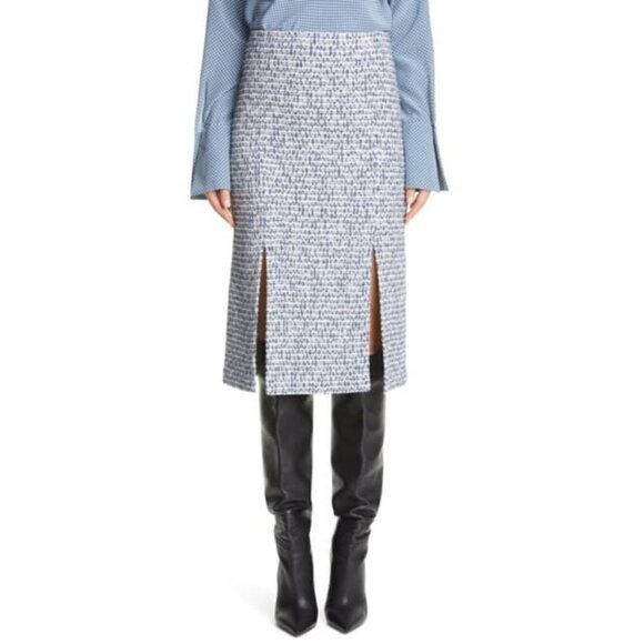 💕ST. JOHN💕 Cotton Blend Confetti Tweed Boucle Metallic Knit Midi Skirt Blue 14 - Picture 10 of 16